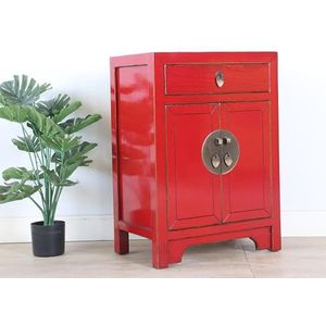 BEDOIN Rode Elmwood Chinese Ming-kast, eenvoudige antieke oude telefoonkast, sofa dressoir, effen, natuurlijke afwerking, voor woonkamer, slaapkamer, hotel, appartement, rood1-50 x 32 x 70 cm
