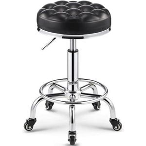 FXLUHAY Ronde rollende kruk werkkrukken met voetsteun, draaibare salonkruk stoel verstelbare tekentruk massage spa kruk (zwart 1)