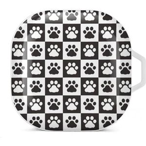 Voetafdruk kat huisdier geruite sjaal oordopjes hoesje compatibel met Samsung hard shell beschermhoes witte stijl