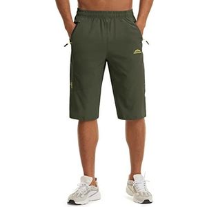 KEFITEVD Sneldrogende Safari Shorts heren elastische taille zomer lichtgewicht wandelbroek legergroen