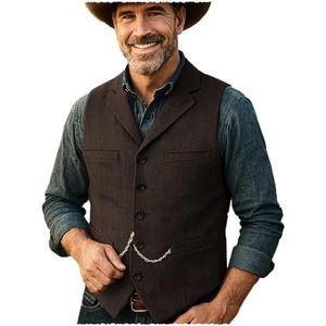 Tuikayoo Heren tweed pak vintage vest herringbone wol gilet gilet trouwgetuige, koffie, M