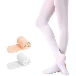 Soudittur Balletpanty voor kinderen, convertible danspanty met hielgat 90D, voor meisjes en dames, roze, wit, zwart, Ballet Roze + Wit, S