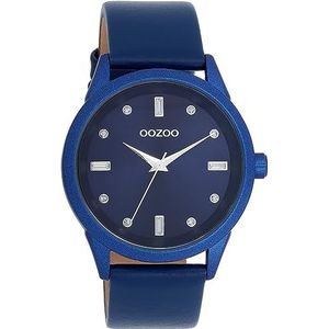 Oozoo Timepieces dameshorloge | polshorloge dames met leren armband | hoogwaardig horloge voor vrouwen | elegant analoog dameshorloge in rond, Blauw Blauw / Chrystals, Riemen.