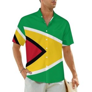 Guyana Vlag herenhemden korte mouwen strandshirt Hawaiiaans shirt casual zomer T-shirt XL