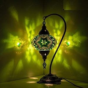 Turkse mozaïek tafellamp prachtige Marokkaanse stijl exclusieve lampenkap bol serie zwanenhals (groene ster)