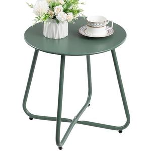 HollyHOME Bijzettafel Outdoor Kleine Balkontafel Ronde Tuintafel Koffietafel Metalen Tafel Patio Woonkamer Terras, Groen