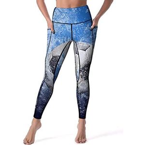 Waterdruppels rond voetbal dames yogabroek hoge taille legging buikcontrole workout running leggings XL