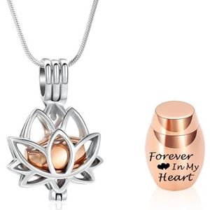 Minicremation Crematie Sieraden voor Ashes Lotus Bloem Hollow Heart Urn Ketting Ash Medaillon Keepsake Hanger Ketting voor Vrouwen, Roestvrij staal