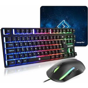 Combrite USB bedraad 80% gaming toetsenbord en muis set met grote muismat, TKL formaat toetsenbord, RGB LED Pro gaming muis, USB bedrade desktop combo, UK Layout