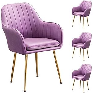 GEIRONV Zachte fluwelen eetkamer set van 4, metalen stoel benen woonkamer stoelen met armleuningen rugleuning make-up stoel 46 × 40 × 85 cm Eetstoelen (Color : Purple)