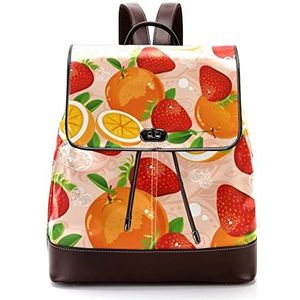 Gepersonaliseerde Schooltassen Boekentassen voor Tiener Aardbei Oranje Fruit, Meerkleurig, 27x12.3x32cm, Rugzak Rugzakken