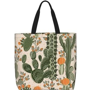 FRGMNT Roze Bloemen Bladeren Print Tote Bag Voor Vrouwen, Casual Rits Tote Mode Schouder Handtas Hobo Tas Met Zakken, Groene Cactus, Eén maat