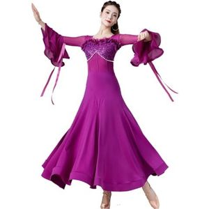 FZHQNZJF Dames Wals Prestatie Dans Outfit Nationale Standaard Dansjurk Flamenco Balzaal Dans Trainingsrok Ademend Tango Salsa Danskleding,Purper,3XL