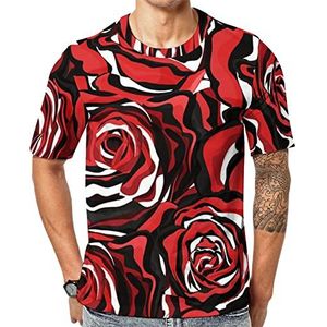 Roses in zwart-wit grafisch T-shirt met korte mouwen voor heren ronde hals print casual T-shirt L