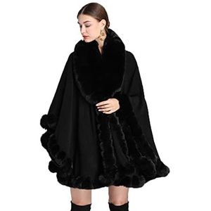 Cool&D Dames poncho cape winter cape gebreide jassen met kunstbont kraag, zwart, Eén maat