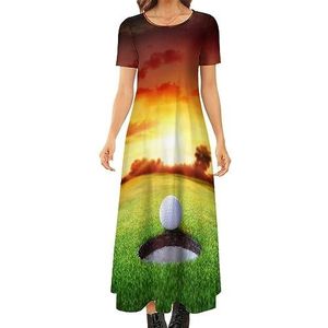 Sunset Ball In Hole - Golfen dames zomer casual korte mouw maxi-jurk ronde hals bedrukte lange jurken 4XL