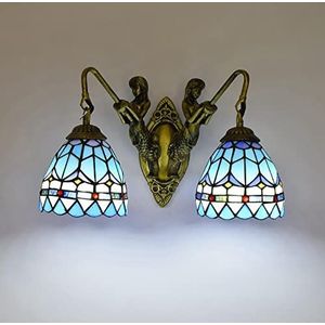 Tiffany -Stijl Wandverlichting Getipt Glazen Lamp Wandlamp Dubbele Hoofdlamp Pastorale Verlichting Voor Gang Slaapkamer Woonkamer