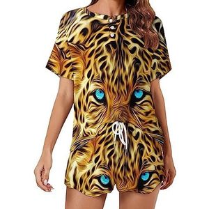 Prairie Cheetah Leopard Fashion 2 Stuks Dames Pyjama Sets Korte Mouw Nachtkleding Zachte Loungewear Stijl-25