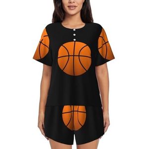 JIAWUJYNB Basketbal Print Vrouwen Korte Mouwen Pyjama Set Pyjama Lounge Set Met Zakken,, Zwart, XL