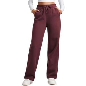 CRZ YOGA Katoen Fleece Gevoerde Sweatpants Vrouwen Rechte Leg Casual Lounge Sweatbroek voor Vrouwen Donkerrood M