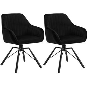 WOLTU Eetkamerstoelen, draaibaar, set van 2, fluwelen stoel, eetkamer, stoel, woonkamer, draaistoel, keukenstoel, gestoffeerde stoel met armleuningen, loungestoel, ergonomisch, zwart, EZS12sz-2