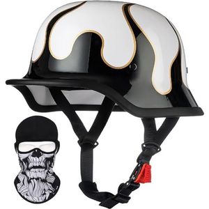 Retro Duitse stijl motorfiets halve helm Retro halve schaal helm met DOT/ECE goedgekeurde vintage open helm Jethelm voor mannen en vrouwen Fiets Cruiser Chopper Bromfiets Scooter I,XL=61-62CM
