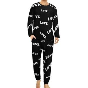 Love Volleybal Comfortabele heren pyjama set ronde hals lange mouwen loungewear met zakken 3XL
