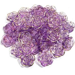 30 stuks/partij hars barokke rozenbloem kralen transparante kleurrijke rozenkralen met gouden rand voor doe-het-zelf sieraden maken accessoires-paars