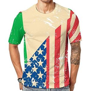 Amerikaanse en Italië retro vlag heren korte mouw grafisch T-shirt ronde hals print casual tee tops 2XL