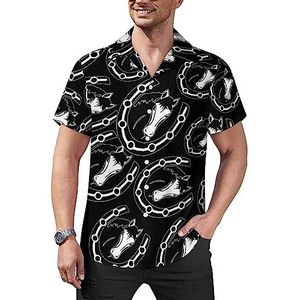 Horse Hoefijzer Heren Casual Button-Down Shirts Korte Mouw Cubaanse Kraag Tees Tops Hawaii T-shirt XL