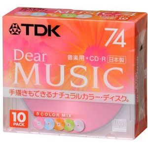 TDK Compact Disc CD-R voor Music""Dear MUSIC"" 74min Handgeschreven 5Color mix 10Pack 5mm case CD-RDE74CMX10N (Japan Import)