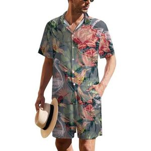 Tropisch fantasiepatroon Hawaïaans pak voor heren, set van 2 stuks, strandoutfit, shirt en korte broek, bijpassende set