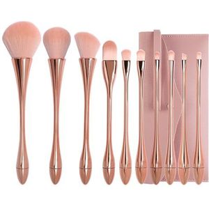 Een volledige set van 10 roze kwasten voor beautytools