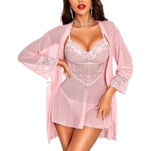 RSLOVE Babydoll Lingerie voor dames, sexy nachthemd van kant, hemdset, Roze, S
