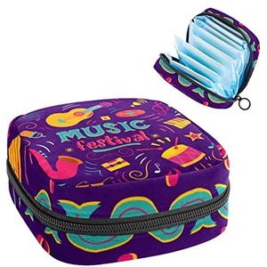 Muziek Festival Instrument Gitaar Viool Drum Jazz Print Periode Tas voor Tiener Meisjes Vrouwen Dame, Maandverband Opbergtas met Rits Nylon Draagbare Opslag Menstruatie Pad Tas