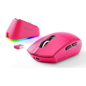 MAMBASNAKE x ATTACK SHARK G3PRO Gaming Muis met Magnetisch Oplaadstation, BT/2.4G Draadloos/Draadloos, PixArt PAW3311 Gaming Sensor, 59g Lichtgewicht, 25000 DPI LIGHTSPEED Gamer voor PC/Mac-Berry Rood