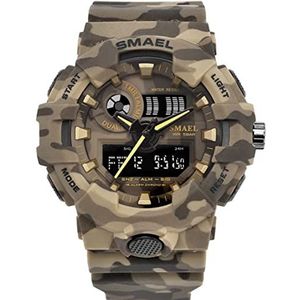 Camouflage militaire horloge mannen, multi -functie LED digitale waterdichte horloges, analoog display dubbele wijzerplaat chronograaf, met stopwatch, alarm, datum,Camouflage khaki