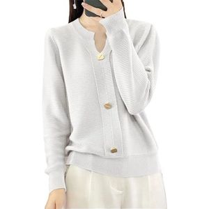 Dames V-hals Wolmix Trui, Knoopversiering Trui Zachte Casual Gebreide Top(White,XL)