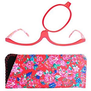 Mini Brille® Make Up Bril met Opvouwbare Lenzen, Modieuze Make-Up Hulp met GRATIS Case +2.5 Dioptrie (Rood)