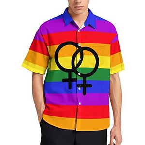 Lesbian Pride LGBT-vlag Hawaiiaans shirt voor mannen zomer strand casual korte mouw button down shirts met zak