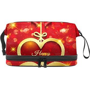 Grote capaciteit reizen cosmetische tas,Valentijnsdag rode boog liefde hart, make-up tas, waterdichte make-up tas organisator, Meerkleurig, 27x15x14 cm/10.6x5.9x5.5 in