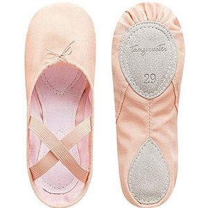 tanzmuster ® balletschoenen meisjes - Charlie - suède splitzool (maat 22-45), zacht en ademend, Roze Abrikoos, 33