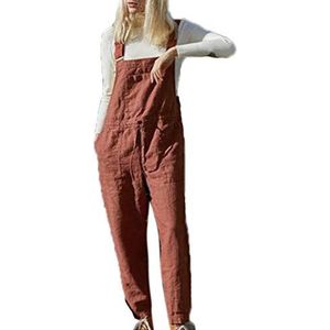 Linnen tuinbroek Jumpsuit Dames - Relaxte pasvorm Bib-overall Jumpsuits boxpakje met zakken