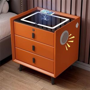 Nachtkastje met draadloos laadstation en LED-verlichting, moderne bijzettafel met vingerafdrukslot, opberglade, grote capaciteit aan opbergkast en plank (Color : Orange, Size : 3)