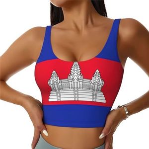 Cambodja Vlag Print Comfortabele Vrouwen Sport Vest Yoga Workout Vest Voor Vrouwen Lichtgewicht Zomer, Zwart, S