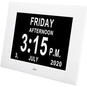 Digitale Kalenderklok voor Ouderen, 7 Inch HD-display Witte Wekkerherinnering voor Geheugenverlies voor Ouderen (Britse stekker)