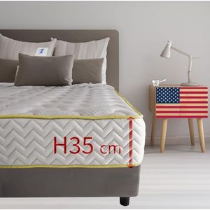 Memory Foam matras van traagschuim, kingsize, 190 x 190 cm, orthopedisch Amerikaans matras tegen rugpijn, hoogte 35 cm, traagschuimmatras dat niet warm wordt met anti-allergische vulling, model Boston