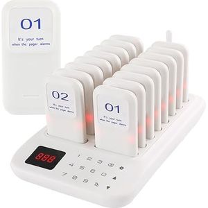 Draadloos Afhalen Van Eten - 500 M Afstand, Restaurantpager - 24 Uur Standby, Met 16 Ontvangers, 3 Oproepmodi, Voor Fastfoodrestaurants, CaféS, Food Courts, 998 Kanalen,White