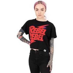 David Bowie bijgesneden T-shirt Dames Dames Rebel Song Band Black Top XL