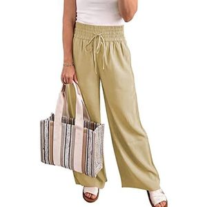 Wijde Pijpen Broek Dames Effen Kleur Losse Pasvorm Hoge Taille Elastische Ademende Casual Dames Eenvoudige Vrijetijdskleding (L)